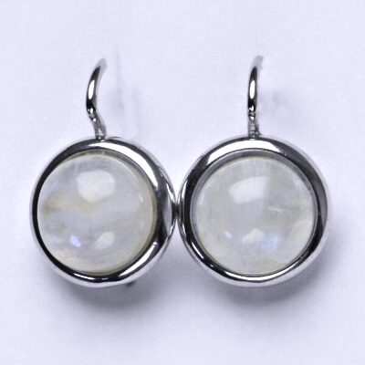 Zlaté náušnice, bílé i žluté zlato , přírodní Měsíční kámen 10 mm - NK 1452