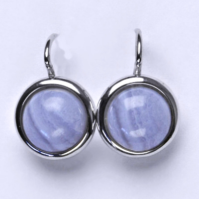 Zlaté náušnice, bílé i žluté zlato , přírodní kámen Chalcedon 10 mm - NK 1452