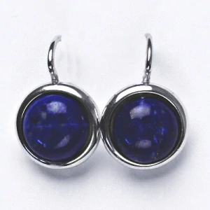 Zlaté náušnice, bílé i žluté zlato , přírodní kámen Lapis lazuli 10 mm - NK 1452