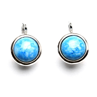 Zlaté náušnice, bílé i žluté zlato , přírodní kámen Magnezit 10 mm - NK 1452