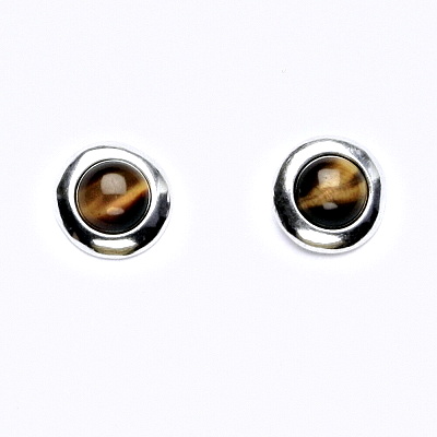 Zlaté náušnice, bílé i žluté zlato, přírodní Tygří oko , NŠ 1470