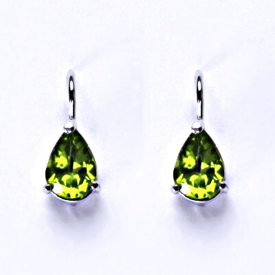 Zlaté náušnice, bílé i žluté zlato, přírodní Olivín 8x6 mm , NK 1361