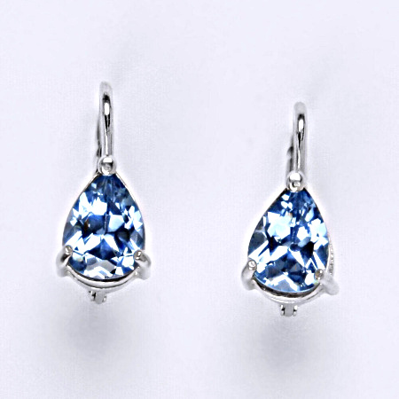 Zlaté náušnice, bílé i žluté zlato, zirkon Akvamarin 8x6 mm , NK 1361