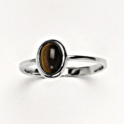 Zlatý prsten, bílé i žluté zlato , přírodní Tygří oko - T 1354