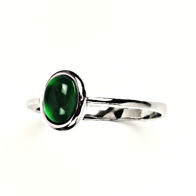 Zlatý prsten, bílé i žluté zlato , přírodní Green agate  - T 1354