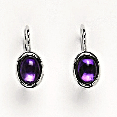 Zlaté náušnice, přírodní tmavý Ametyst 7x5 mm ,bílé i žluté zlato NK 1354