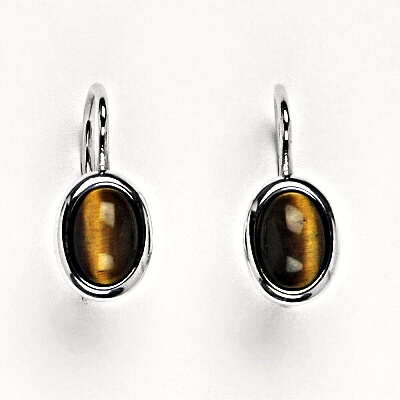 Zlaté náušnice, přírodní Tygří oko 7x5 mm ,bílé i žluté zlato NK 1354