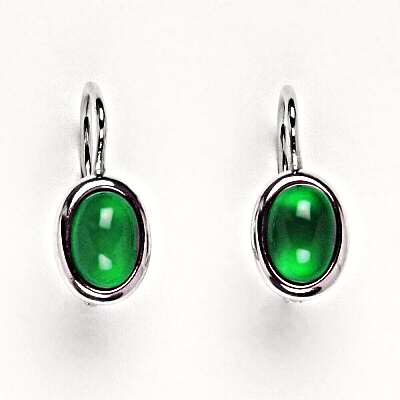 Zlaté náušnice, přírodní Green agate 7x5 mm ,bílé i žluté zlato NK 1354