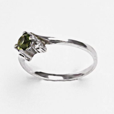 Zlatý prsten přírodní Vltavín 5 mm , bílé i žluté zlato - T 1164