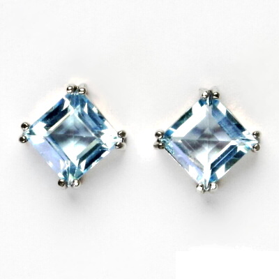 Zlaté náušnice , bílé i žluté zlato , přírodní topaz sky 8 x 8 mm - NŠ 1259