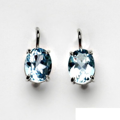 Zlaté náušnice, bílé i žluté zlato, přírodní topaz sky 9x7 mm, NK 1244