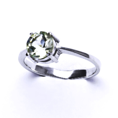 Zlatý prsten, bílé i žluté zlato, přírodní Green ametyst 8 mm - T 1357
