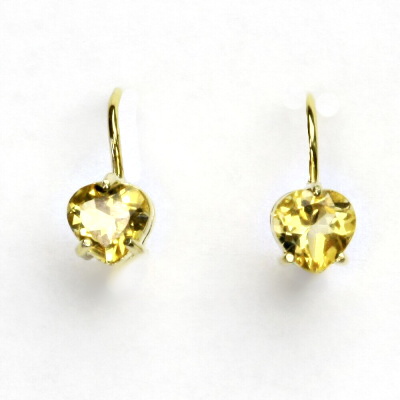Zlaté náušnice, žluté i bílé zlato, srdíčka, přírodní citrín - NK 1362