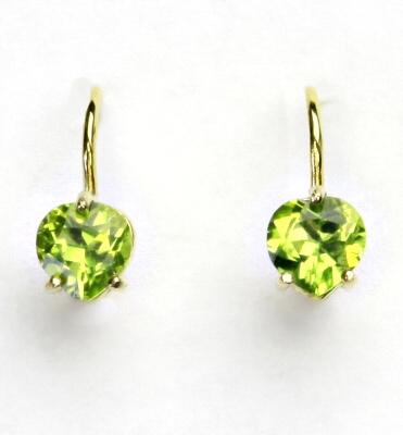 Zlaté náušnice, žluté i bílé zlato, srdíčka, přírodní olivín - NK 1362