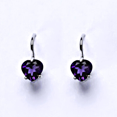 Zlaté náušnice, bílé i žluté zlato, srdíčka, přírodní ametyst tm. - NK 1362