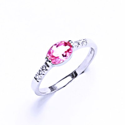 Zlatý prsten , pink zirkon, bílé i žluté zlato - VR 237