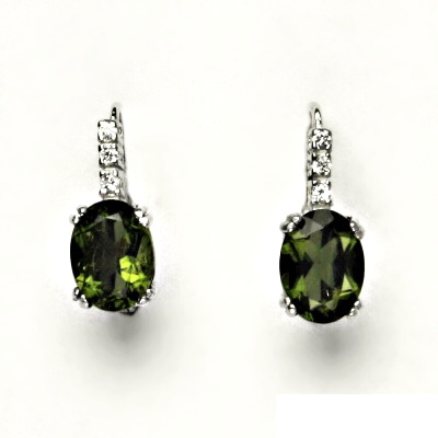 Zlaté náušnice, bílé i žluté zlato, přírodní vltavín - VE 8 