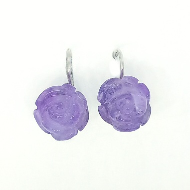 Stříbrné náušnice růže přírodní ametyst - NK 1298