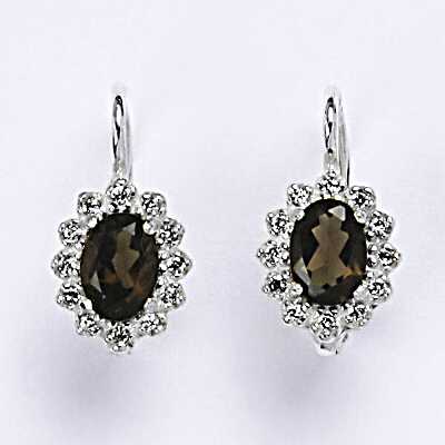 Zlaté náušnice s diamanty, přírodní záhněda , bílé i žluté zlato - VE 247