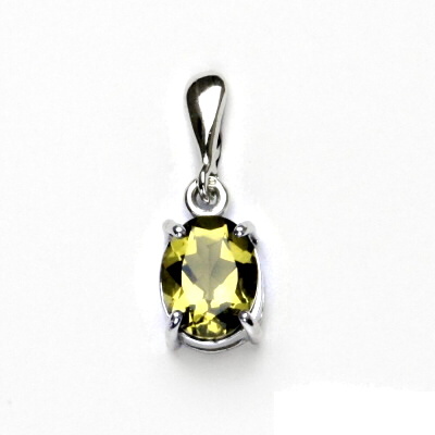 Zlatý přívěsek, bílé i žluté zlato, přírodní olivový křemen 9x7 mm, P 1244/22