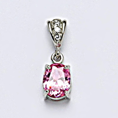 Zlatý přívěsek, bílé i žluté zlato, zirkon pink 9x7 mm - P 1244/2