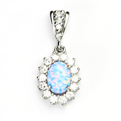 Zlatý přívěsek Kate, bílé i žluté zlato, synt. světle modrý opál, čiré zirkony, P 1507/2