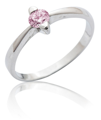 Zlatý prstýnek, bílé i žluté zlato, prsten s pink zirkonem, VR 113