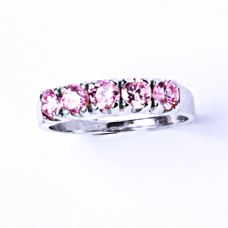 Zlatý prsten, bílé i žluté zlato, zirkony pink - VR 105