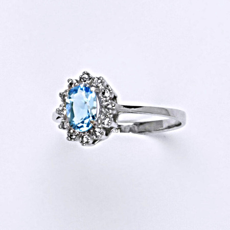 Zlatý prsten Kate, bílé i žluté zlato , přírodní topaz swiss 7x5 mm - VR 247