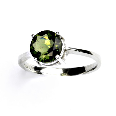 Zlatý prsten, přírodní vltavín 8 mm , bílé i žluté zlato T 1357