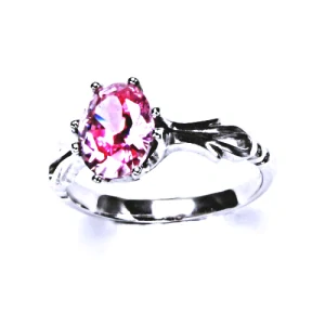 Zlatý prsten ,bílé i žluté zlato , pink zirkon 9x7 mm - T 1262