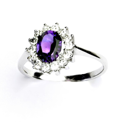 Stříbrný prsten Kate,přírodní ametyst tmavý a zirkony - T 1507