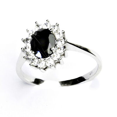 Zlatý prsten Kate, žluté i bílé zlato, přírodní černý spinel - pleonast a čiré zirkony - T 1507