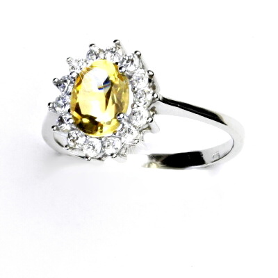 Stříbrný prsten Kate, přírodní citrín , čiré zirkony, T 1507