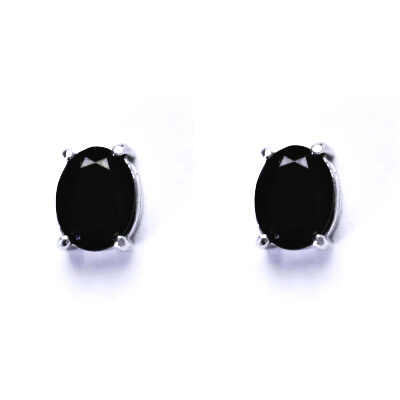 Zlaté náušnice,přírodní černý safír 8x6 mm, bílé i žluté zlato - NŠ 1245 