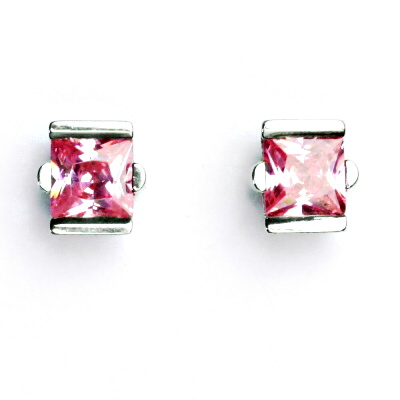 Stříbrné náušnice, pink zirkon  - VE 16
