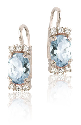 Zlaté náušnice , akvamarin zirkon , bílé i žluté zlato - VE 23 pink