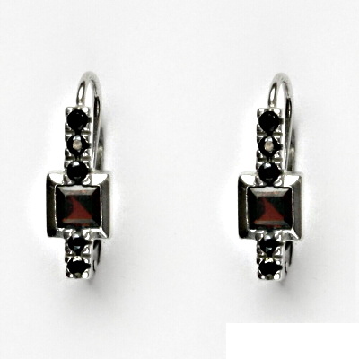 Zlaté náušnice, bílé i žluté zlato, přírodní granáty - VE 37 