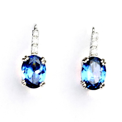 Stříbrné náušnice, zirkon akvamarin tmavý - VE 8 