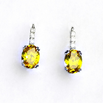 Stříbrné náušnice, zirkon žlutý - VE 8 