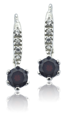 Zlaté náušnice, bílé i žluté zlato, čiré zirkony a přírodní granát - VE 10 