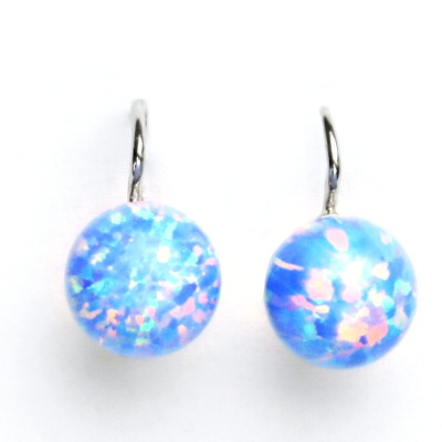 Zlaté náušnice světle modrý opál 10 mm ,bílé i žluté zlato - NK 1298 