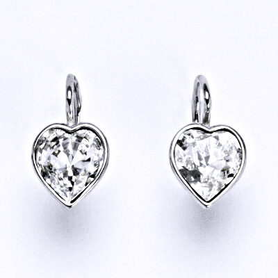 Stříbrné náušnice se Swarovski krystalem čirým, srdce, NK 1396