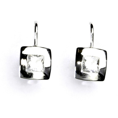 Stříbrné náušnice čtverce, čiré zirkony  - NK 1117