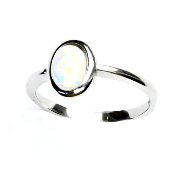 Zlatý prsten, bílé i žluté zlato, syntetický bílý opál - T 1354