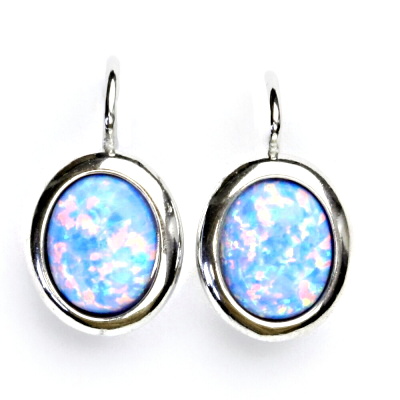 Zlaté náušnice, bílé i žluté zlato,světle modrý syntetický opál - NK 1453 