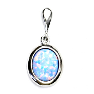 Zlatý přívěsek, bílé i žluté zlato, světle modrý syntetický opál - P 1453