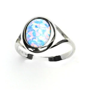 Zlatý prstýnek ,bílé i žluté zlato, světle modrý syntetický opál - T 1453