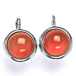 Zlaté náušnice, bílé i žluté zlato , přírodní kámen karneol  - NK 1452
