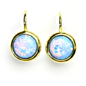 Zlaté náušice, žluté i bílé zlato, syntetický světle modrý opál - NK 1503